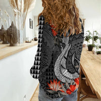 Hawaii Fish Hook Women Casual Shirt Polynesian Vintage Vibes LT9 - Polynesian Pride