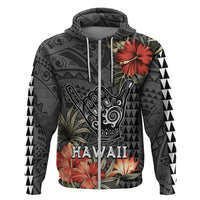 Hawaii Shaka Surf Hand Sign Hoodie Polynesian Vintage Vibes LT9 Zip Hoodie Black - Polynesian Pride