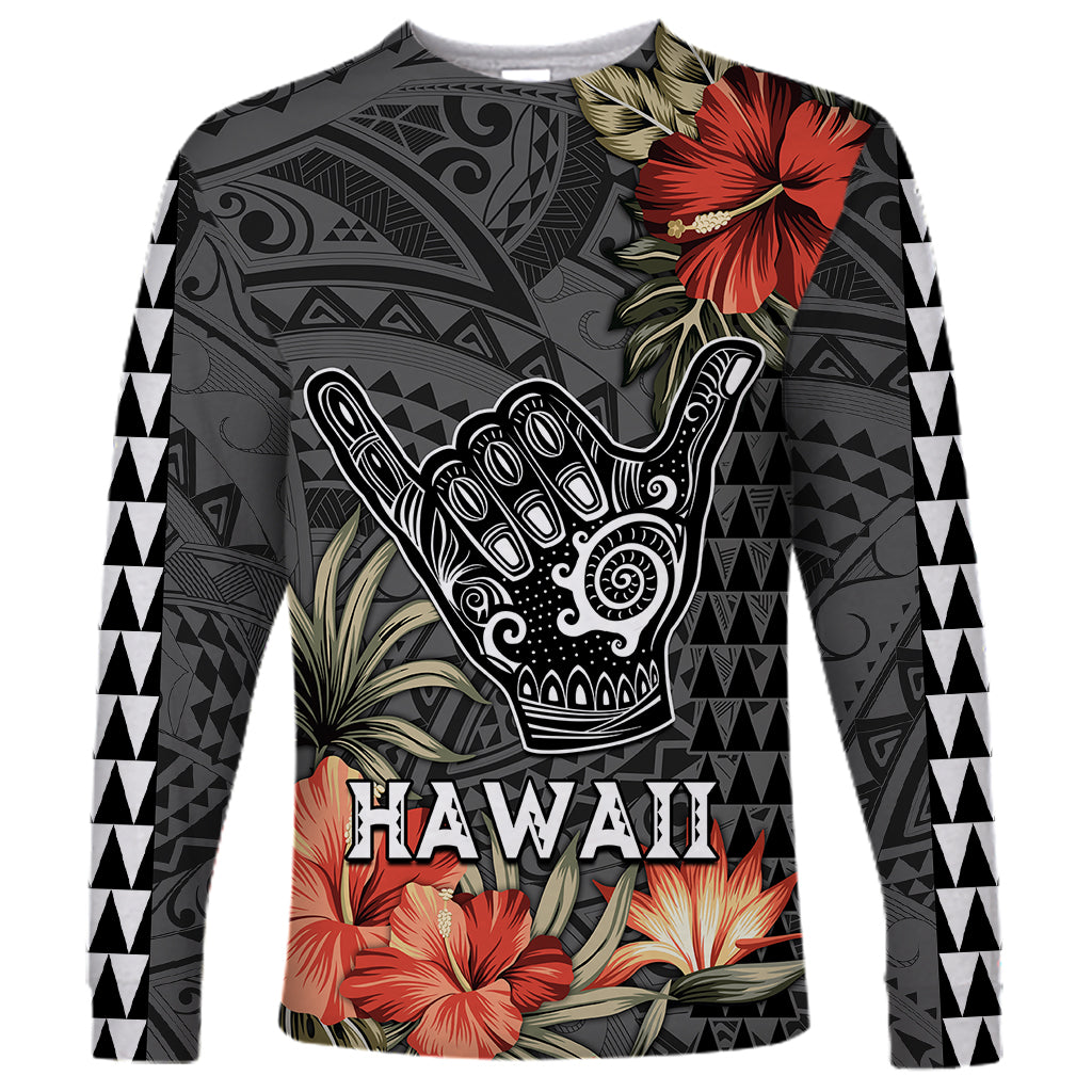 Hawaii Shaka Surf Hand Sign Long Sleeve Shirt Polynesian Vintage Vibes LT9 Unisex Black - Polynesian Pride