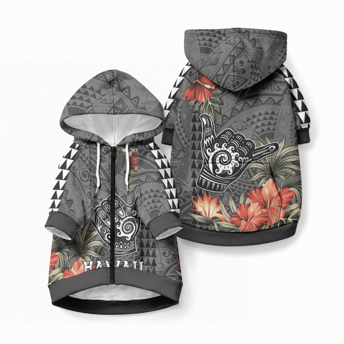 Hawaii Shaka Surf Hand Sign Pet Hoodie Polynesian Vintage Vibes LT9 Zip-up Black - Polynesian Pride