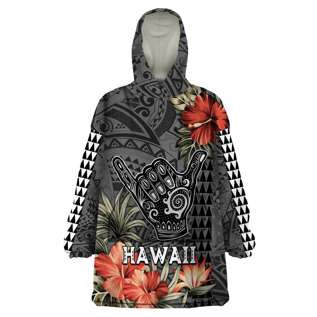 Hawaii Shaka Surf Hand Sign Wearable Blanket Hoodie Polynesian Vintage Vibes LT9 One Size Black - Polynesian Pride