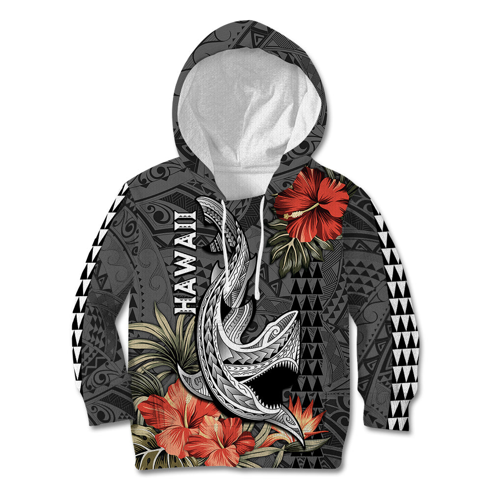 Hawaii Shark Tattoo Kid Hoodie Polynesian Vintage Vibes LT9 Black - Polynesian Pride