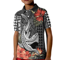 Hawaii Shark Tattoo Kid Polo Shirt Polynesian Vintage Vibes LT9 Kid Black - Polynesian Pride