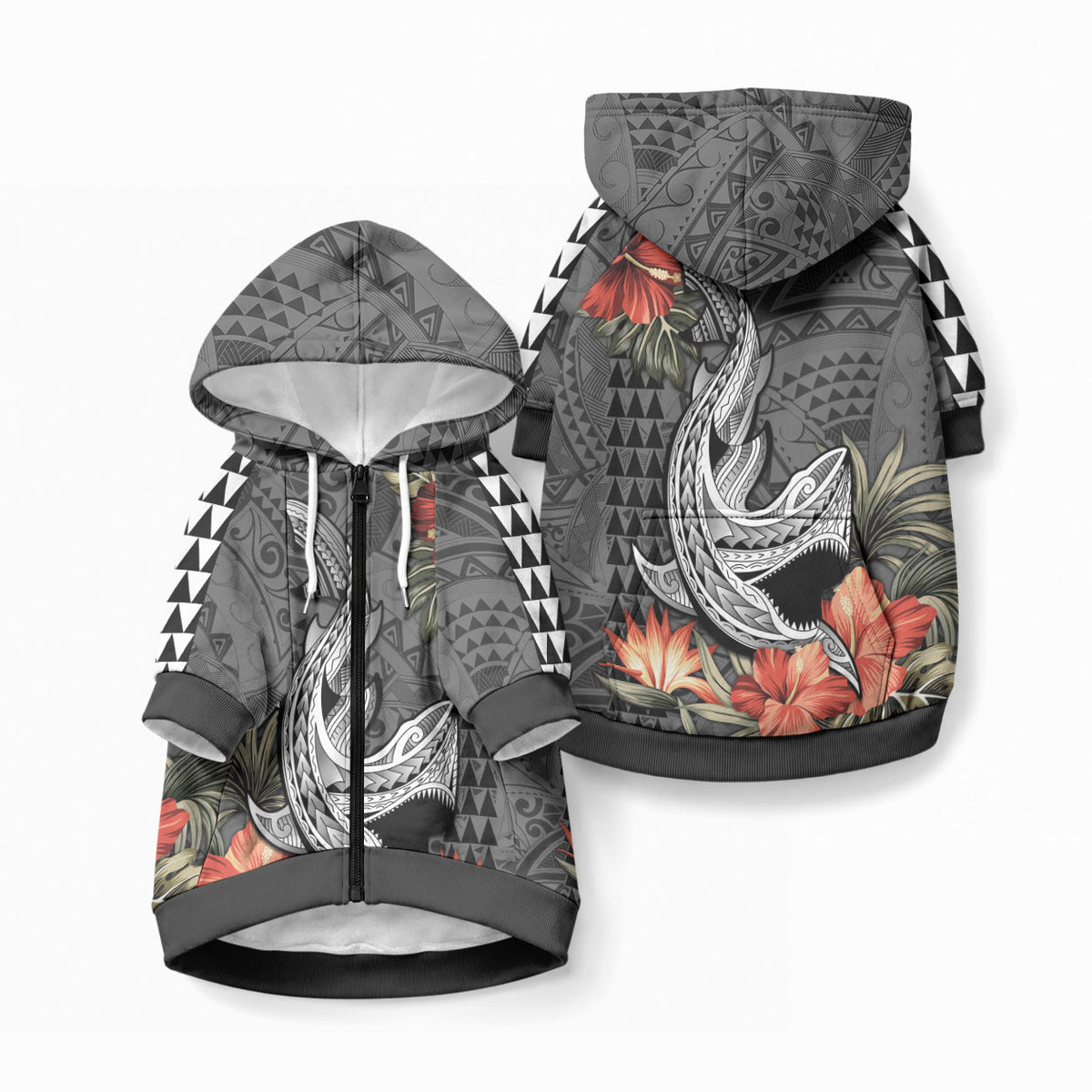 Hawaii Shark Tattoo Pet Hoodie Polynesian Vintage Vibes LT9 Zip-up Black - Polynesian Pride