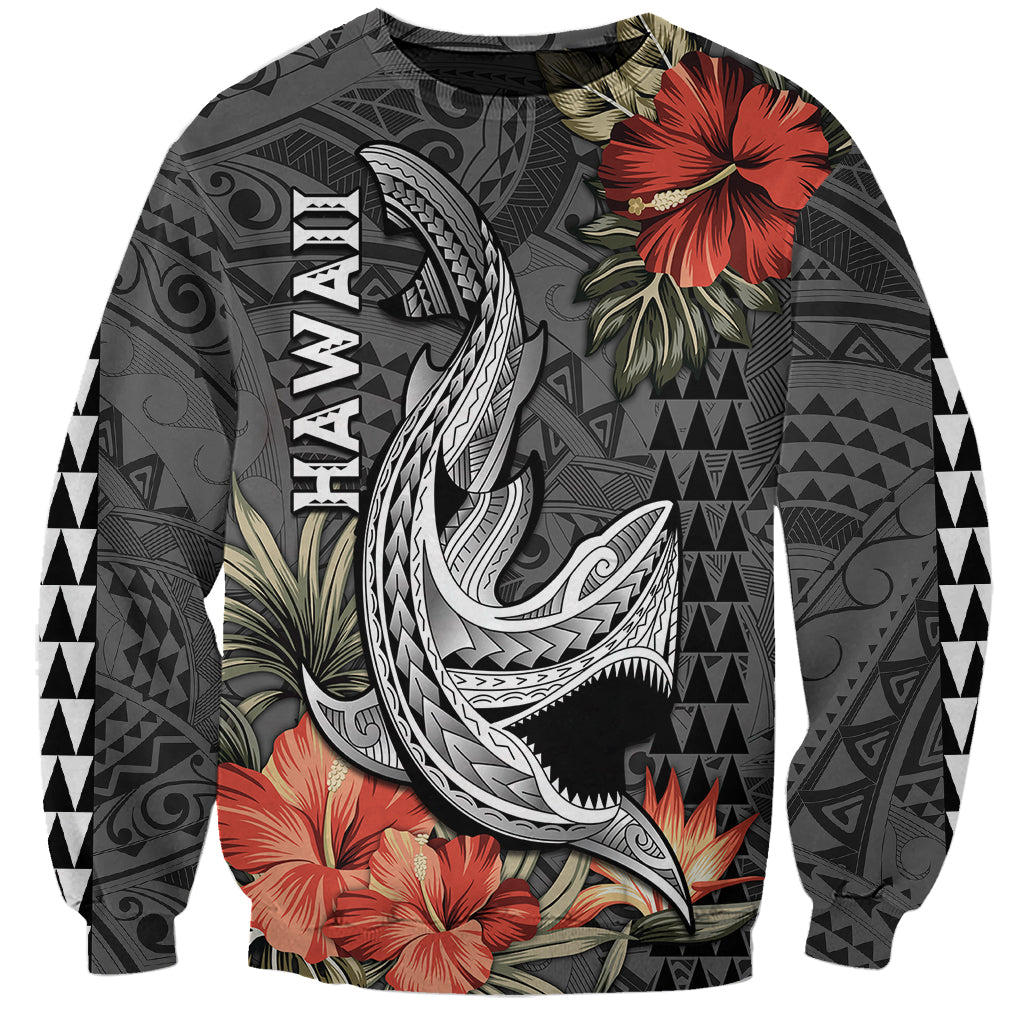 Hawaii Shark Tattoo Sweatshirt Polynesian Vintage Vibes LT9 Unisex Black - Polynesian Pride