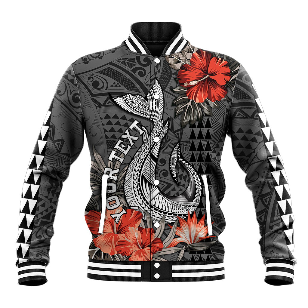 Personalised Hawaii Fish Hook Baseball Jacket Polynesian Vintage Vibes LT9 Unisex Black - Polynesian Pride