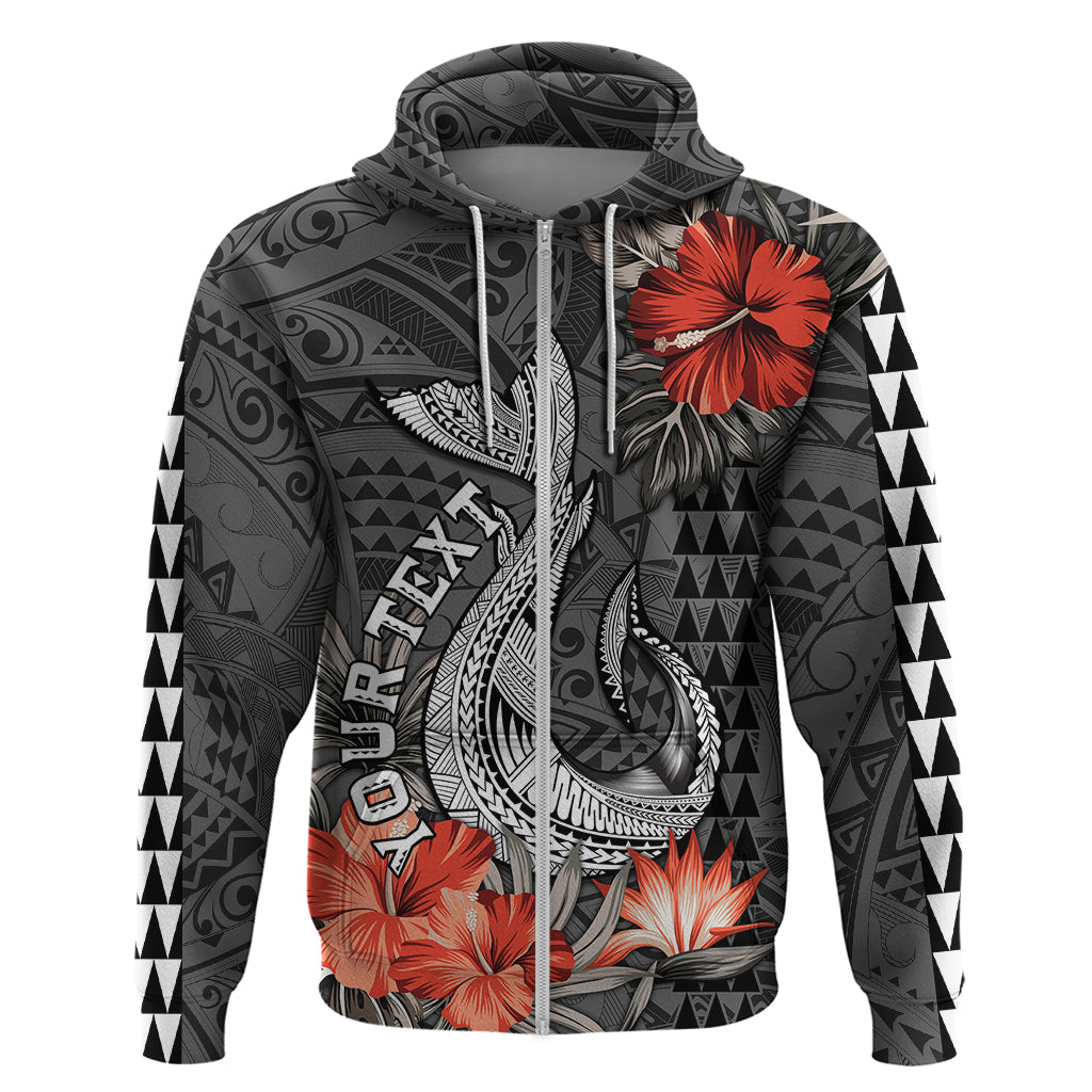 Custom Hawaii Fish Hook Hoodie Polynesian Vintage Vibes LT9 Zip Hoodie Black - Polynesian Pride