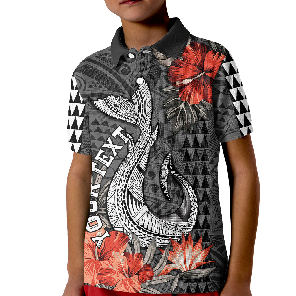 Personalised Hawaii Fish Hook Kid Polo Shirt Polynesian Vintage Vibes LT9 Kid Black - Polynesian Pride