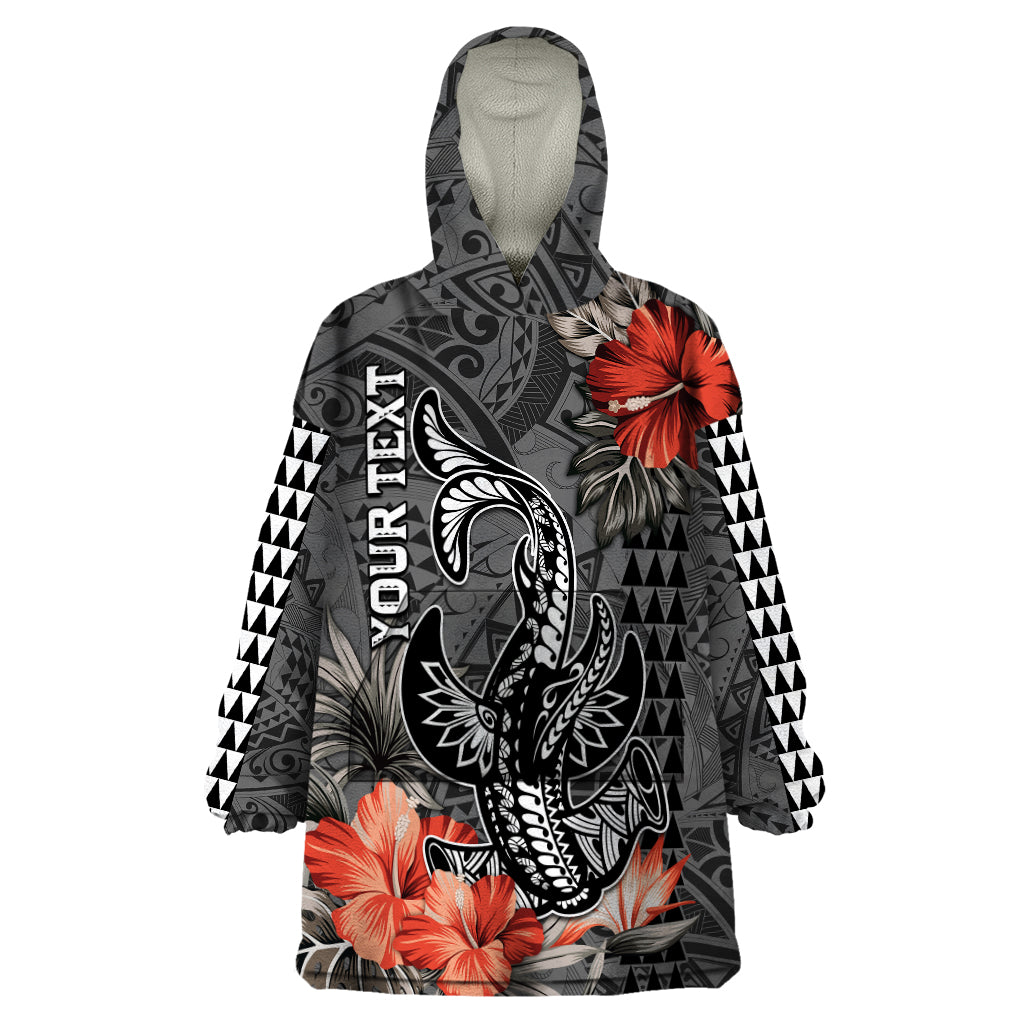 Personalised Hawaii Hammerhead Shark Wearable Blanket Hoodie Polynesian Vintage Vibes LT9 One Size Black - Polynesian Pride