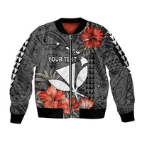 Personalised Hawaii Kanaka Maoli Sleeve Zip Bomber Jacket Polynesian Vintage Vibes LT9 Unisex Black - Polynesian Pride