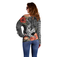 Personalised Hawaii Shark Tattoo Off Shoulder Sweater Polynesian Vintage Vibes LT9 - Polynesian Pride