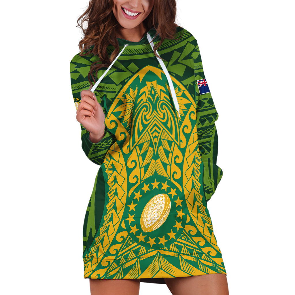 Cook Islands Rugby Hoodie Dress Kukis Athletic Style LT9 Green - Polynesian Pride