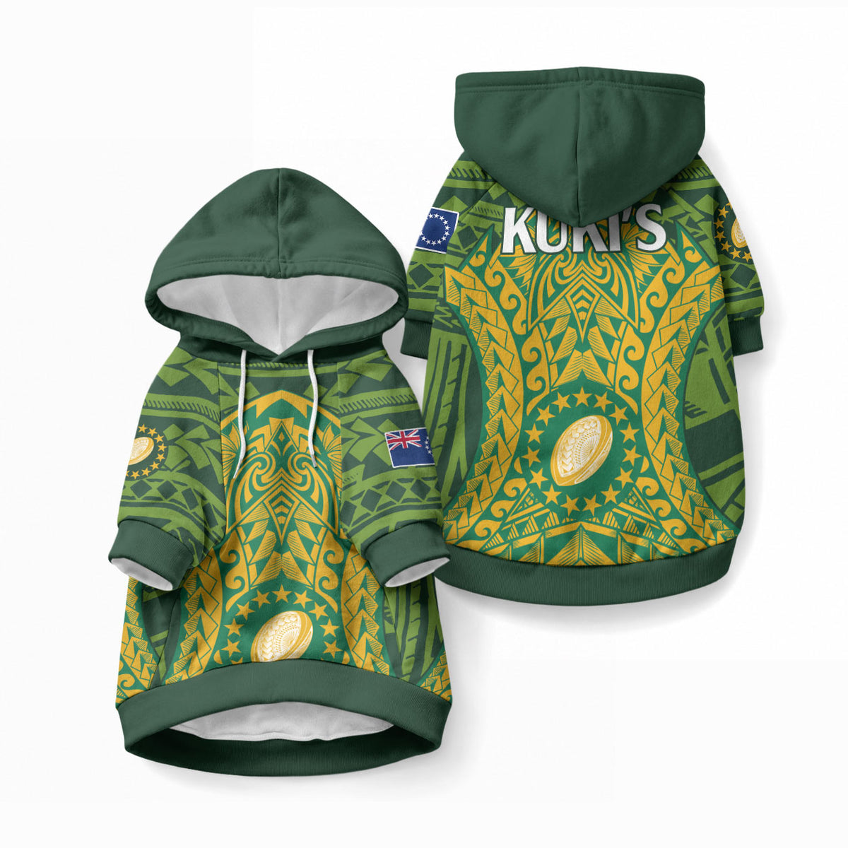 Cook Islands Rugby Pet Hoodie Kukis Athletic Style LT9 Pullover Green - Polynesian Pride