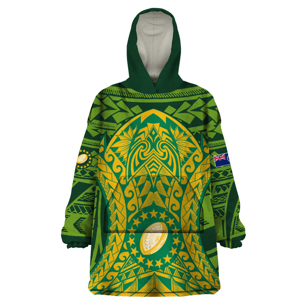 Cook Islands Rugby Wearable Blanket Hoodie Kukis Athletic Style LT9 One Size Green - Polynesian Pride