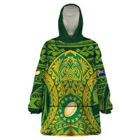 Cook Islands Rugby Wearable Blanket Hoodie Kukis Athletic Style LT9 One Size Green - Polynesian Pride