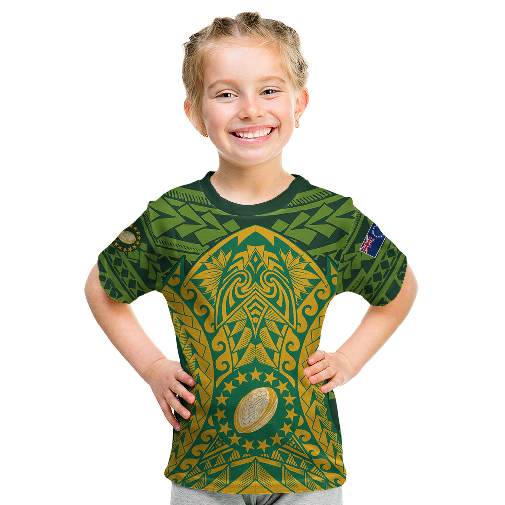 Personalised Cook Islands Rugby Kid T Shirt Kukis Athletic Style LT9 Green - Polynesian Pride