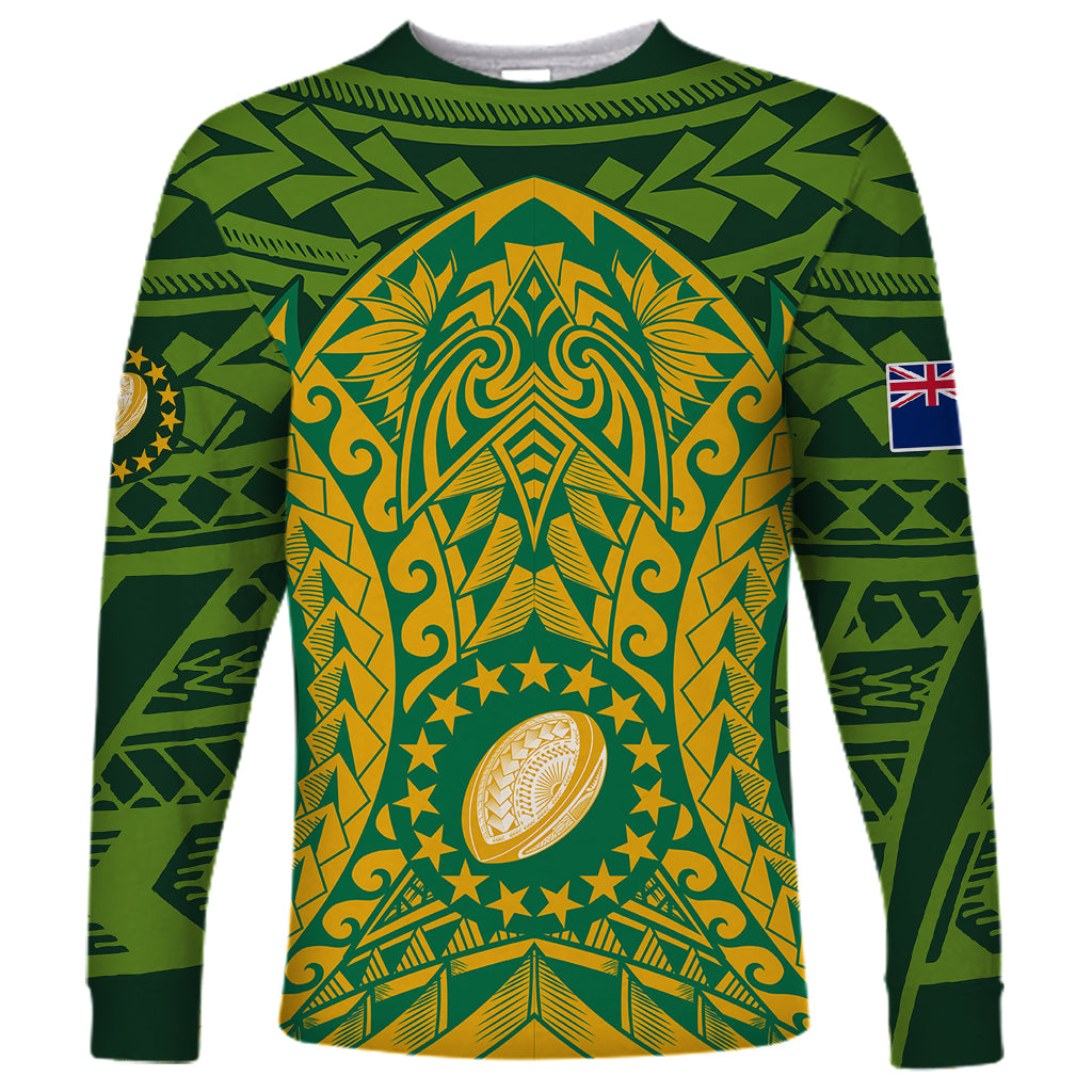 Personalised Cook Islands Rugby Long Sleeve Shirt Kukis Athletic Style LT9 Unisex Green - Polynesian Pride