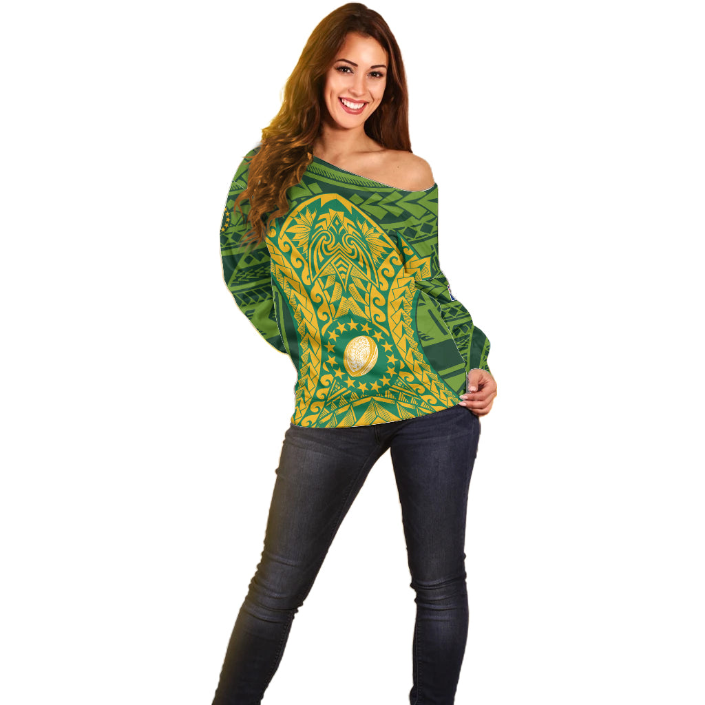 Personalised Cook Islands Rugby Off Shoulder Sweater Kukis Athletic Style LT9 - Polynesian Pride