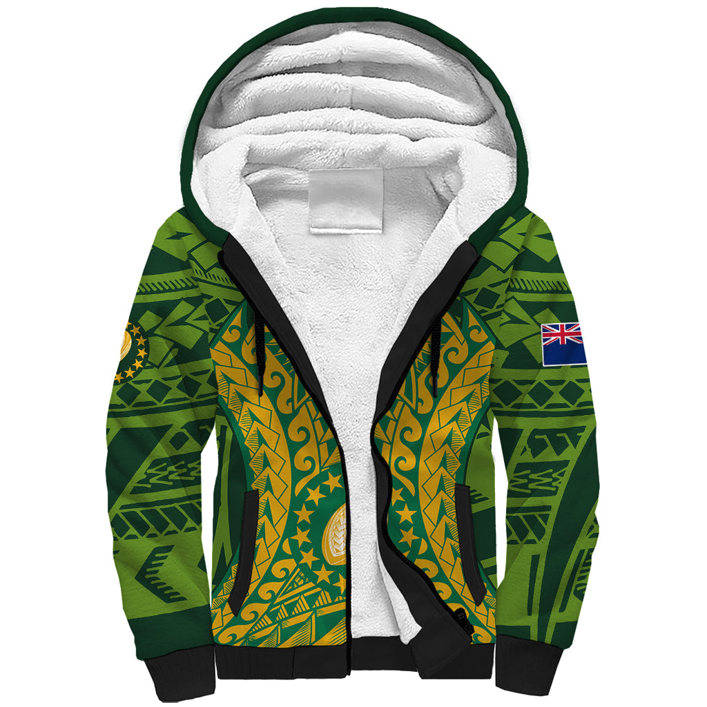 Personalised Cook Islands Rugby Sherpa Hoodie Kukis Athletic Style LT9 Unisex Green - Polynesian Pride