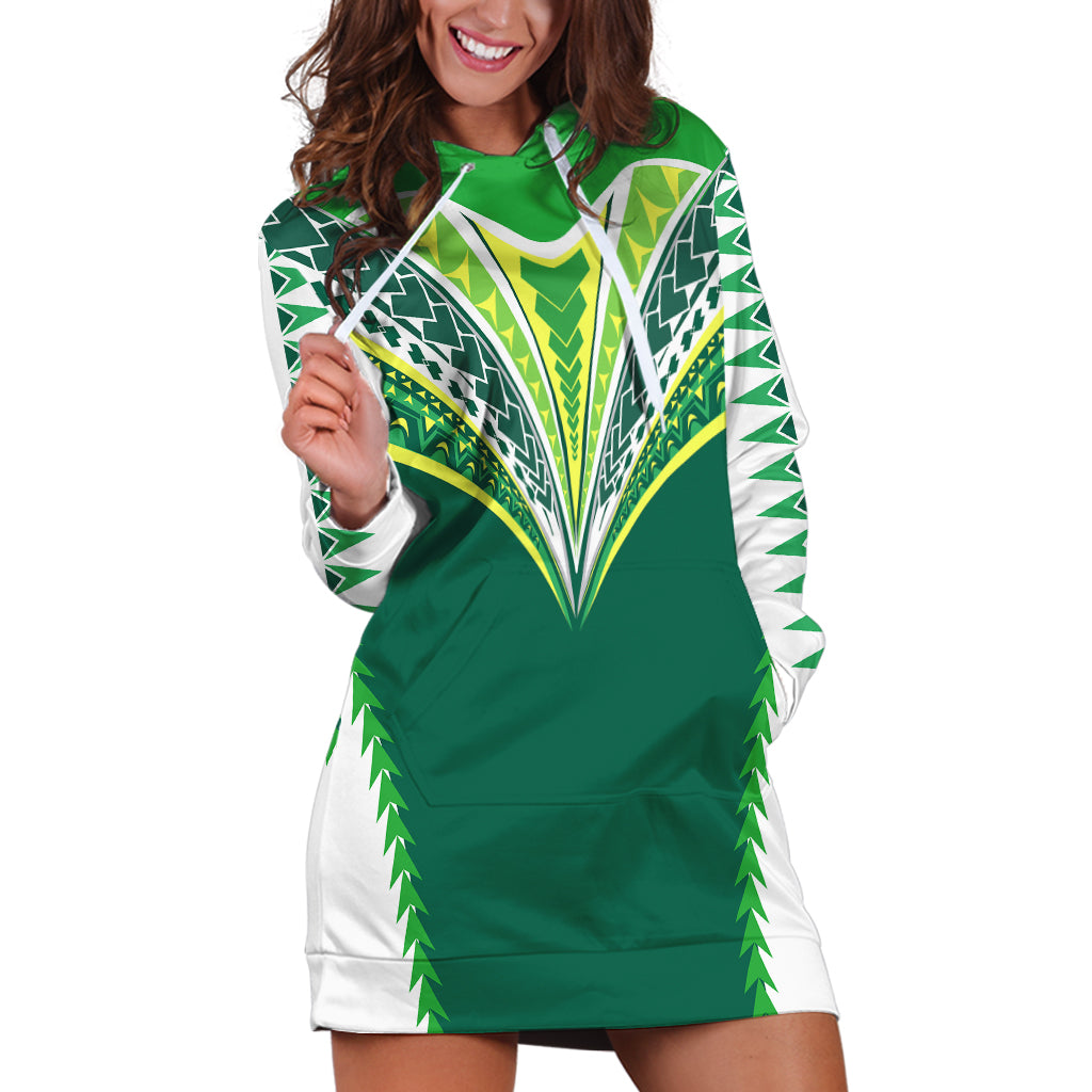 Polynesian Pride Cook Islands Rugby Hoodie Dress No1 LT9 Green - Polynesian Pride