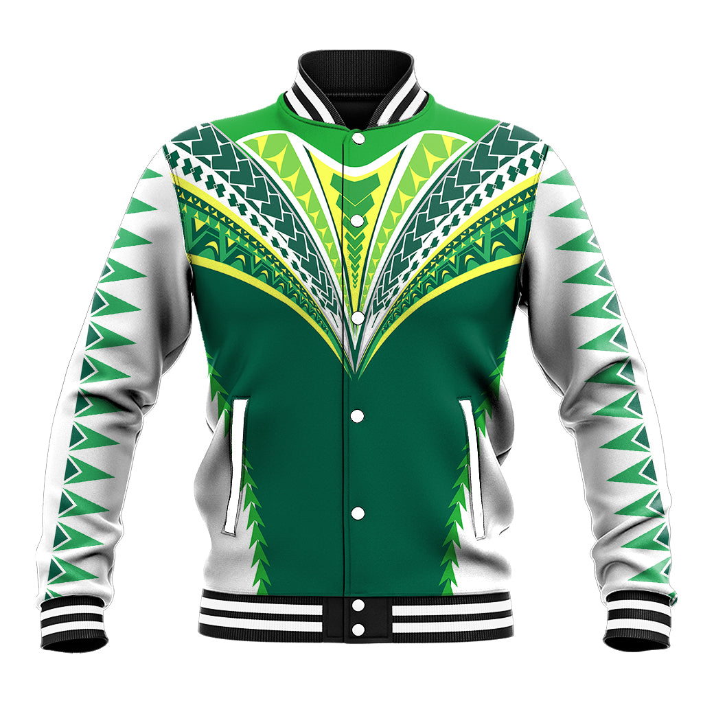 Personalised Polynesian Pride Cook Islands Rugby Baseball Jacket No1 LT9 Unisex Green - Polynesian Pride