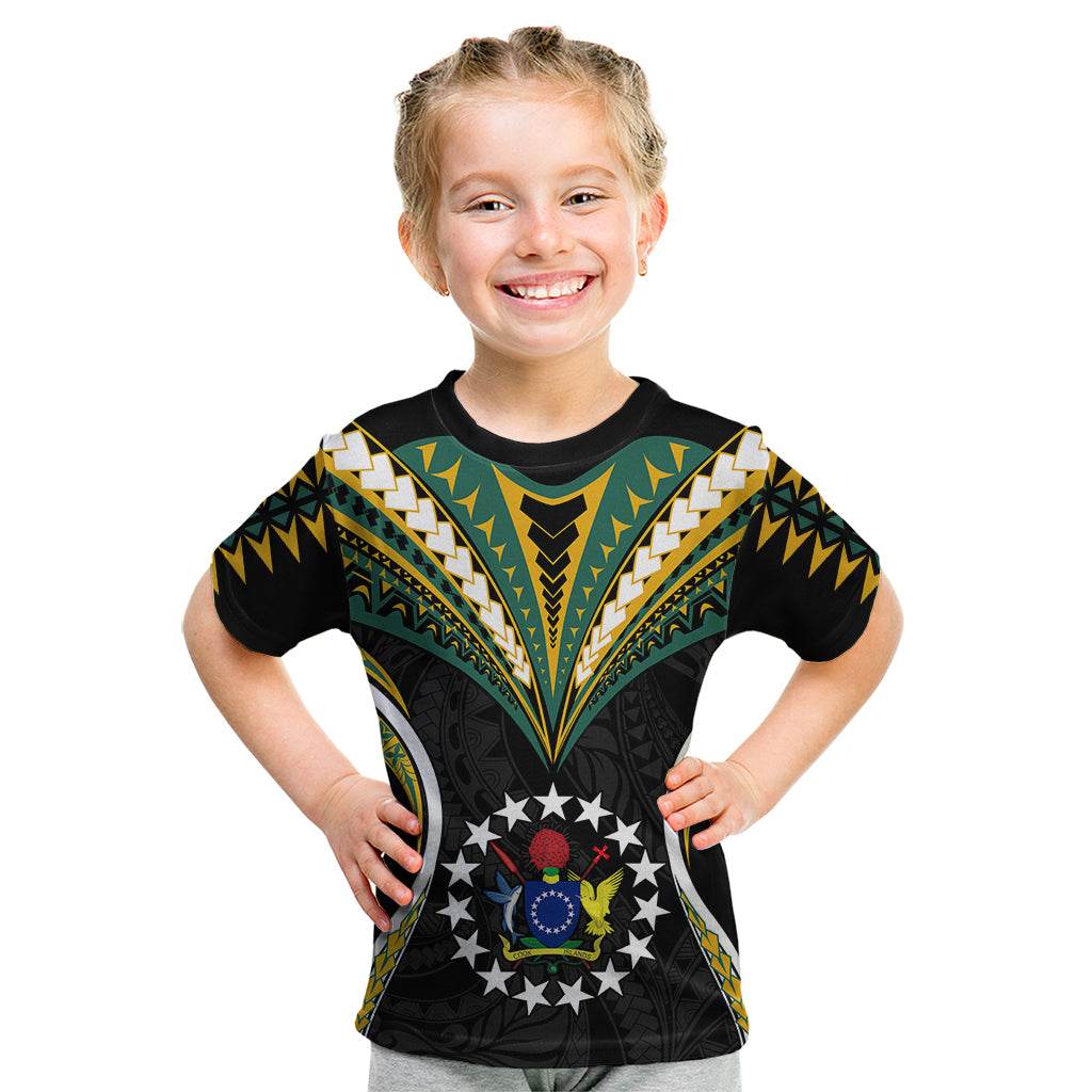 Polynesian Pride Cook Islands Kid T Shirt Tribal Wave Style LT9 Black - Polynesian Pride