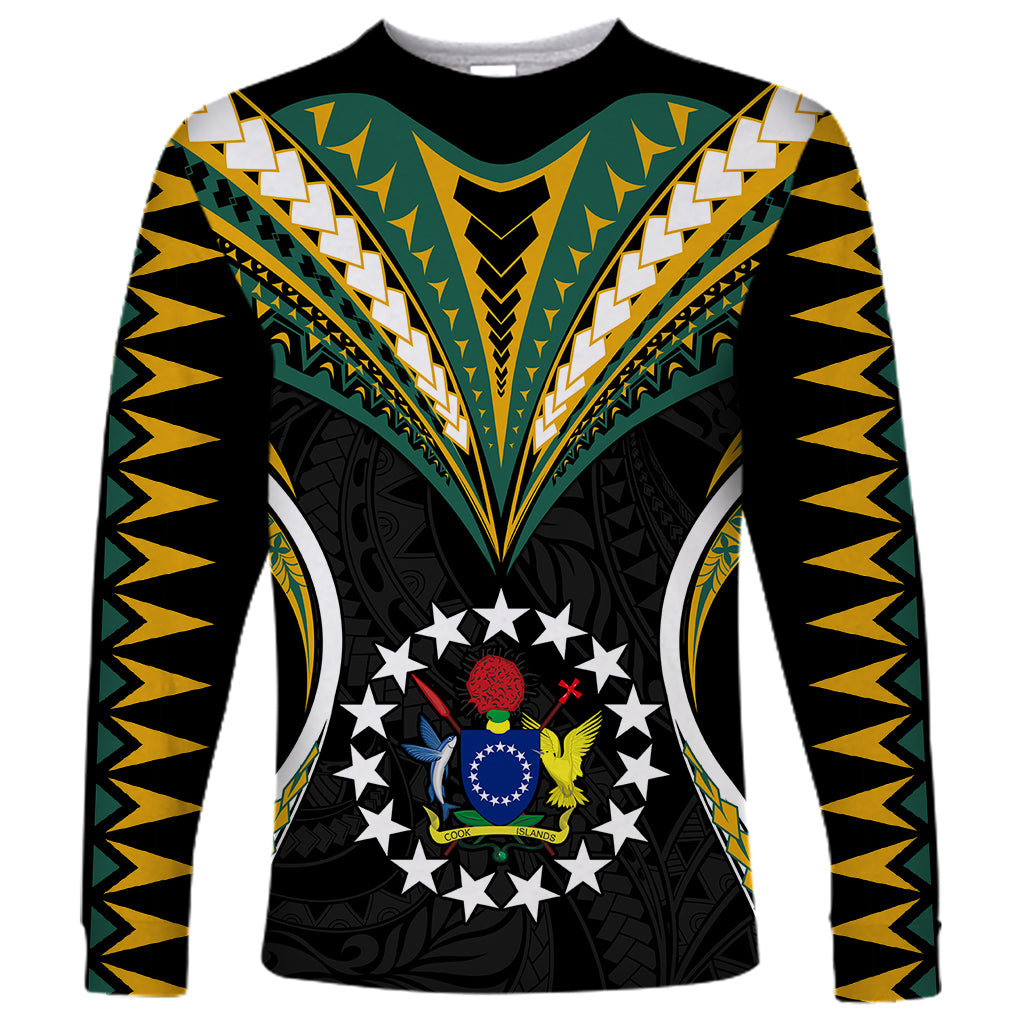 Polynesian Pride Cook Islands Long Sleeve Shirt Tribal Wave Style LT9 Unisex Black - Polynesian Pride