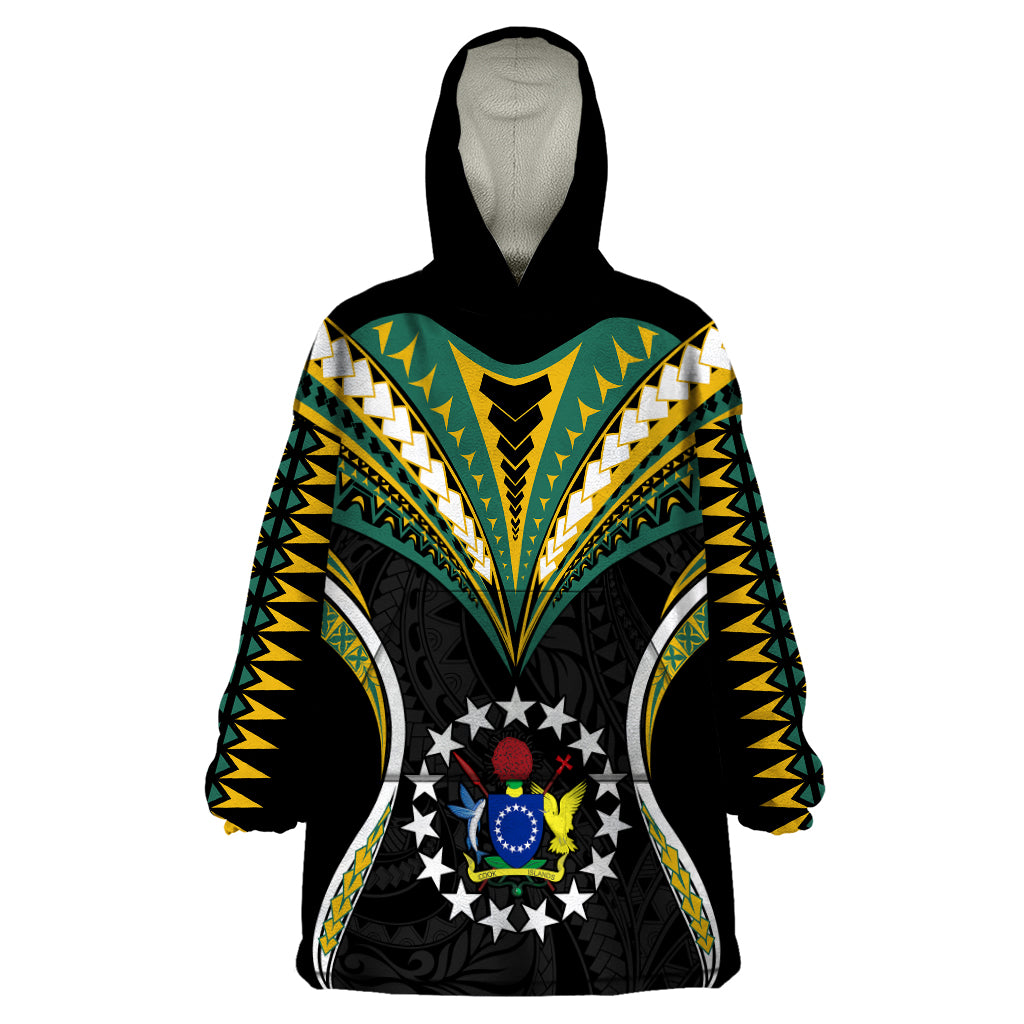 Polynesian Pride Cook Islands Wearable Blanket Hoodie Tribal Wave Style LT9 One Size Black - Polynesian Pride