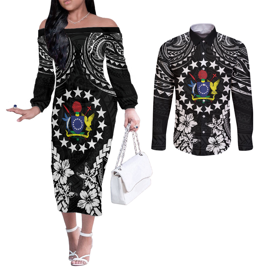 Cook Islands Ra o te Ui Ariki Est 1967 Couples Matching Off The Shoulder Long Sleeve Dress and Long Sleeve Button Shirt
