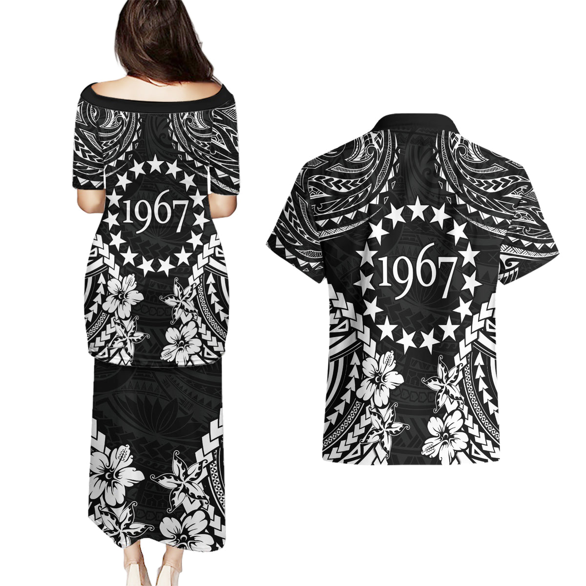 Cook Islands Ra o te Ui Ariki Est 1967 Couples Matching Puletasi and Hawaiian Shirt