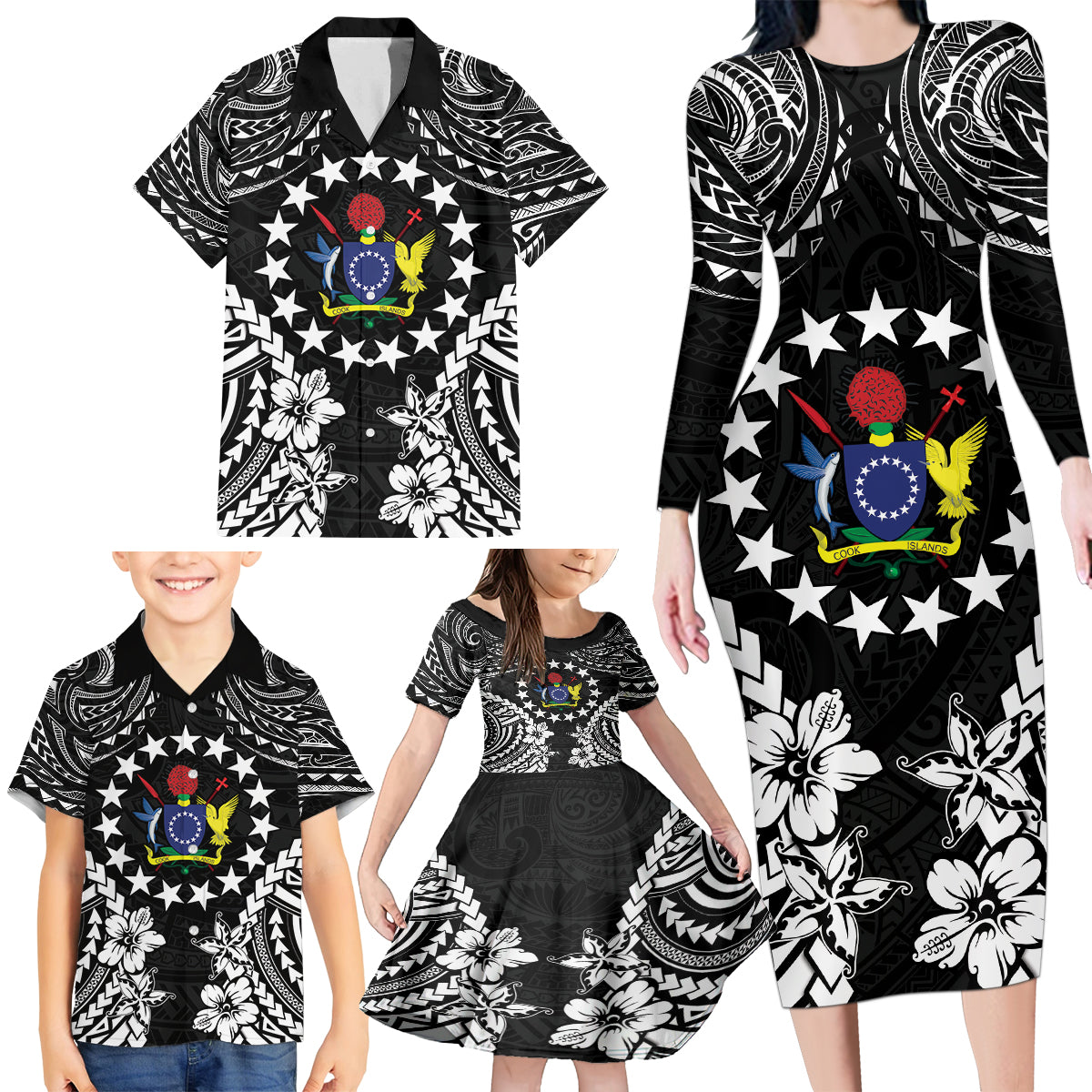 Cook Islands Ra o te Ui Ariki Est 1967 Family Matching Long Sleeve Bodycon Dress and Hawaiian Shirt LT9 - Polynesian Pride