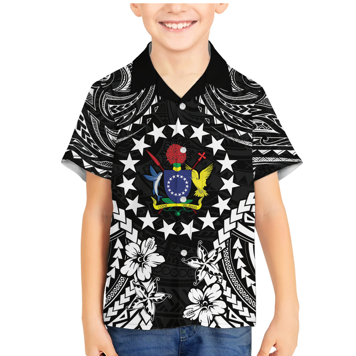 Cook Islands Ra o te Ui Ariki Est 1967 Family Matching Mermaid Dress and Hawaiian Shirt LT9 Son's Shirt Black - Polynesian Pride