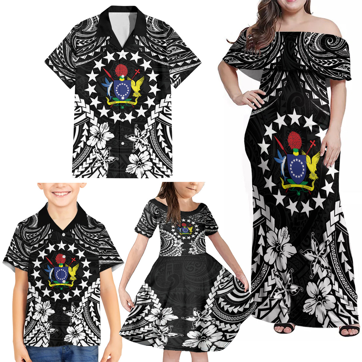 Cook Islands Ra o te Ui Ariki Est 1967 Family Matching Off Shoulder Maxi Dress and Hawaiian Shirt LT9 - Polynesian Pride
