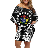 Cook Islands Ra o te Ui Ariki Est 1967 Family Matching Off Shoulder Short Dress and Hawaiian Shirt LT9 Mom's Dress Black - Polynesian Pride