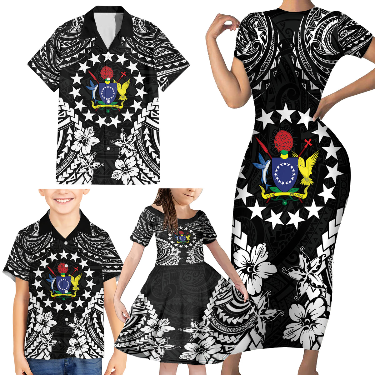 Cook Islands Ra o te Ui Ariki Est 1967 Family Matching Short Sleeve Bodycon Dress and Hawaiian Shirt LT9 - Polynesian Pride