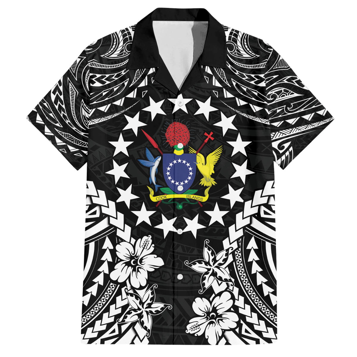 Cook Islands Ra o te Ui Ariki Est 1967 Family Matching Short Sleeve Bodycon Dress and Hawaiian Shirt LT9 Dad's Shirt - Short Sleeve Black - Polynesian Pride