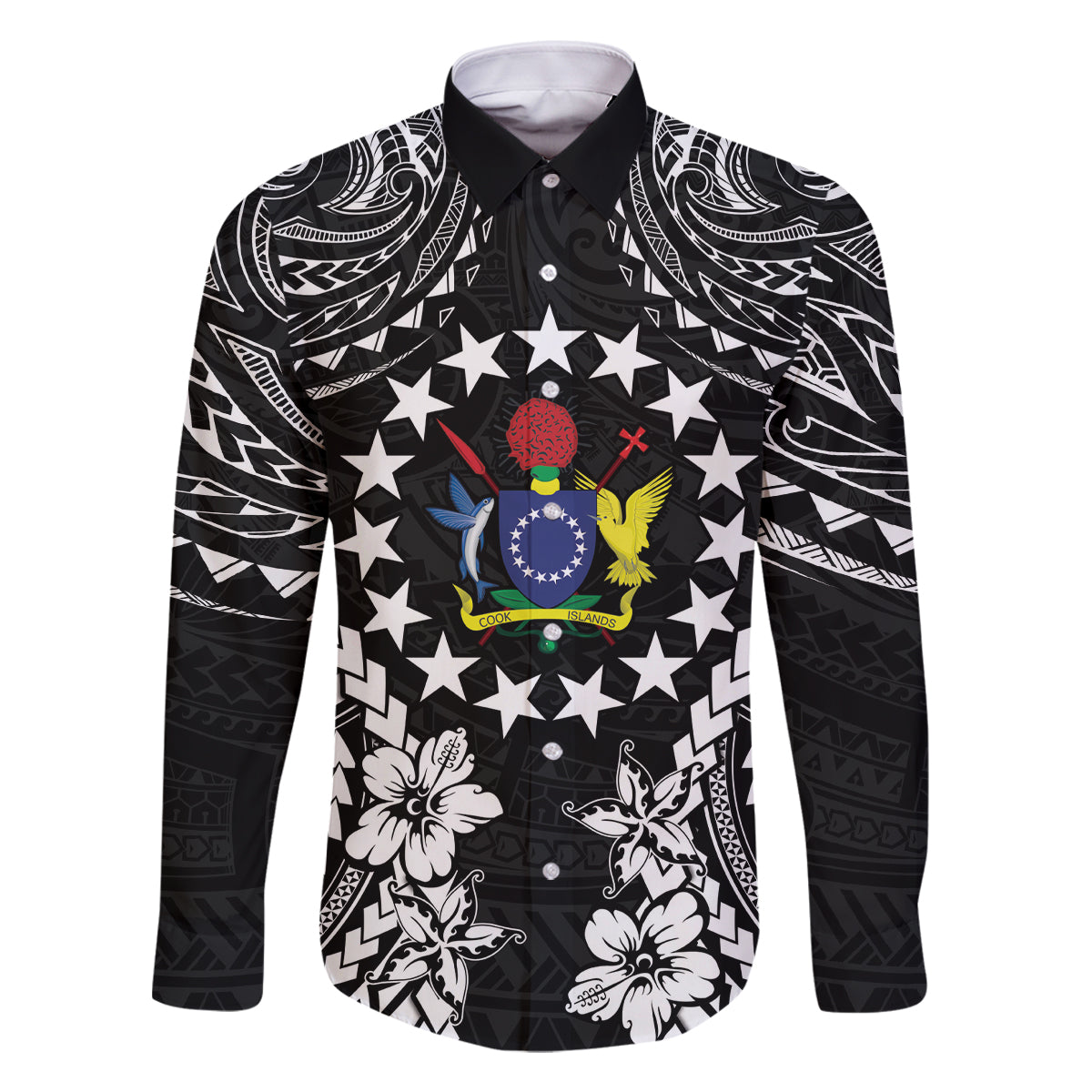 Cook Islands Ra o te Ui Ariki Est 1967 Family Matching Summer Maxi Dress and Hawaiian Shirt LT9 Dad's Shirt - Long Sleeve Black - Polynesian Pride