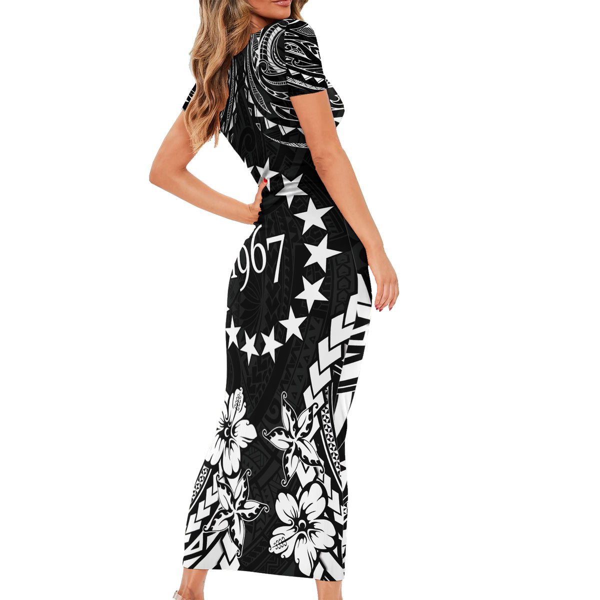 Cook Islands Ra o te Ui Ariki Est 1967 Short Sleeve Bodycon Dress
