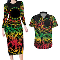 Cook Islands 15 Stars Couples Matching Long Sleeve Bodycon Dress and Hawaiian Shirt Kuki Airani Polynesian Tribal Wave Tattoo LT9 Reggae - Polynesian Pride