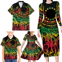Cook Islands 15 Stars Family Matching Long Sleeve Bodycon Dress and Hawaiian Shirt Kuki Airani Polynesian Tribal Wave Tattoo LT9 - Polynesian Pride