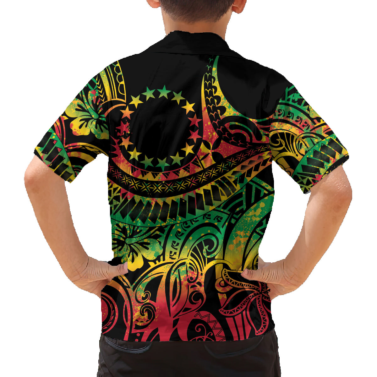 Cook Islands 15 Stars Family Matching Off Shoulder Short Dress and Hawaiian Shirt Kuki Airani Polynesian Tribal Wave Tattoo LT9 - Polynesian Pride