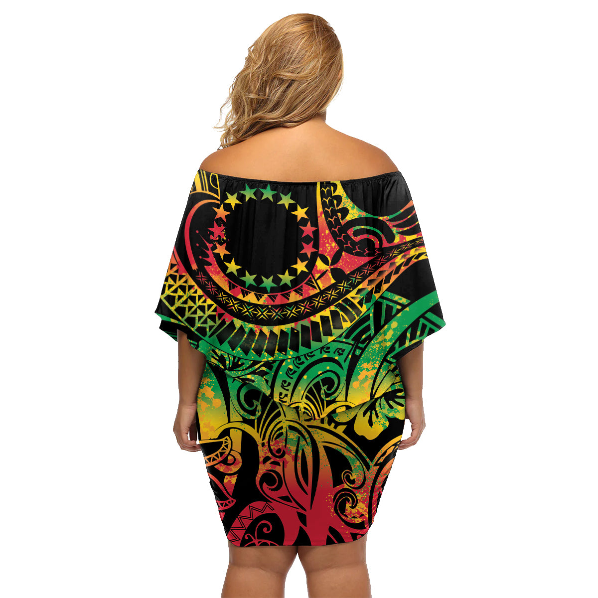 Cook Islands 15 Stars Family Matching Off Shoulder Short Dress and Hawaiian Shirt Kuki Airani Polynesian Tribal Wave Tattoo LT9 - Polynesian Pride