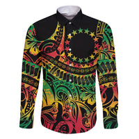Cook Islands 15 Stars Family Matching Short Sleeve Bodycon Dress and Hawaiian Shirt Kuki Airani Polynesian Tribal Wave Tattoo LT9 Dad's Shirt - Long Sleeve Reggae - Polynesian Pride