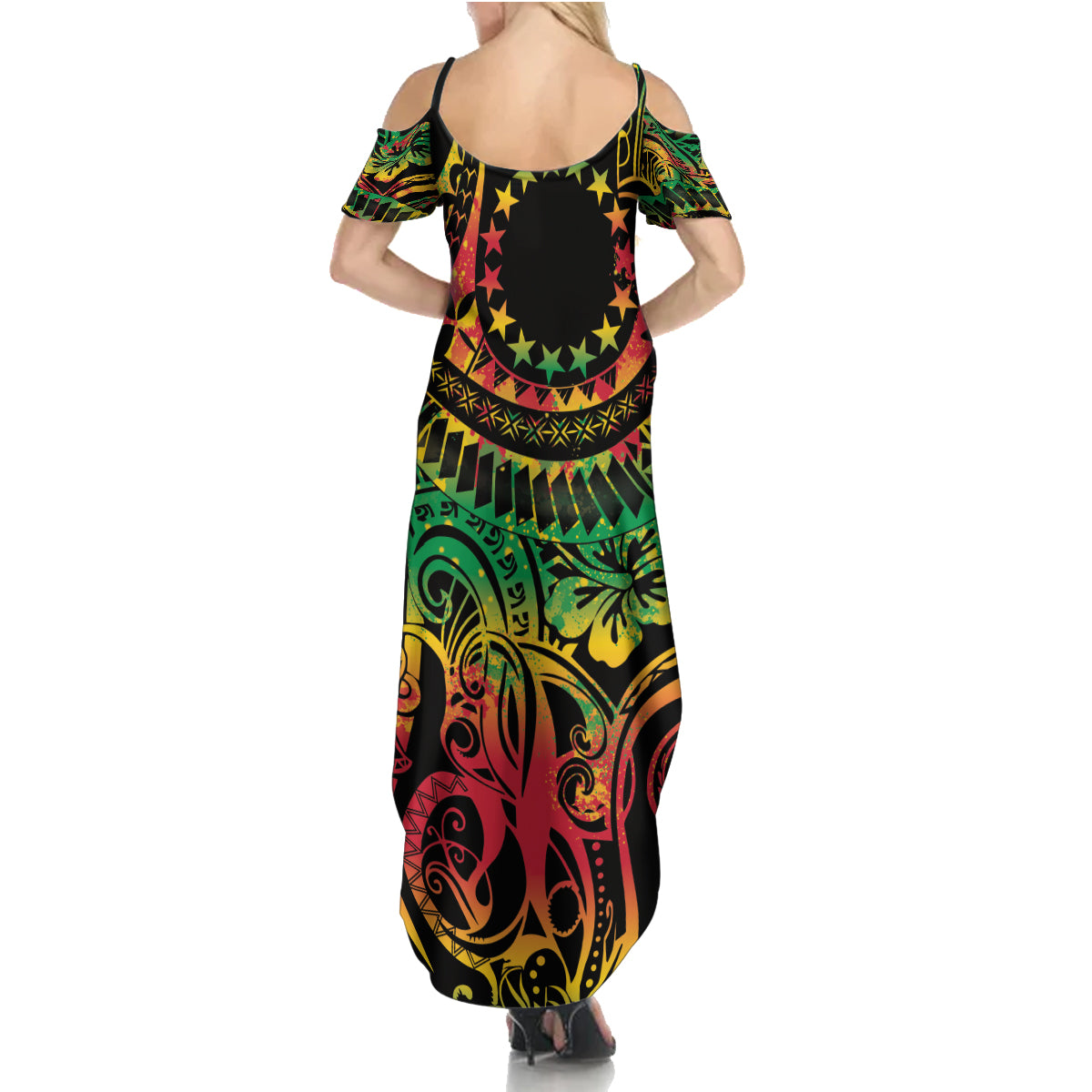 Cook Islands 15 Stars Family Matching Summer Maxi Dress and Hawaiian Shirt Kuki Airani Polynesian Tribal Wave Tattoo LT9 - Polynesian Pride