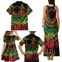 Cook Islands 15 Stars Family Matching Tank Maxi Dress and Hawaiian Shirt Kuki Airani Polynesian Tribal Wave Tattoo