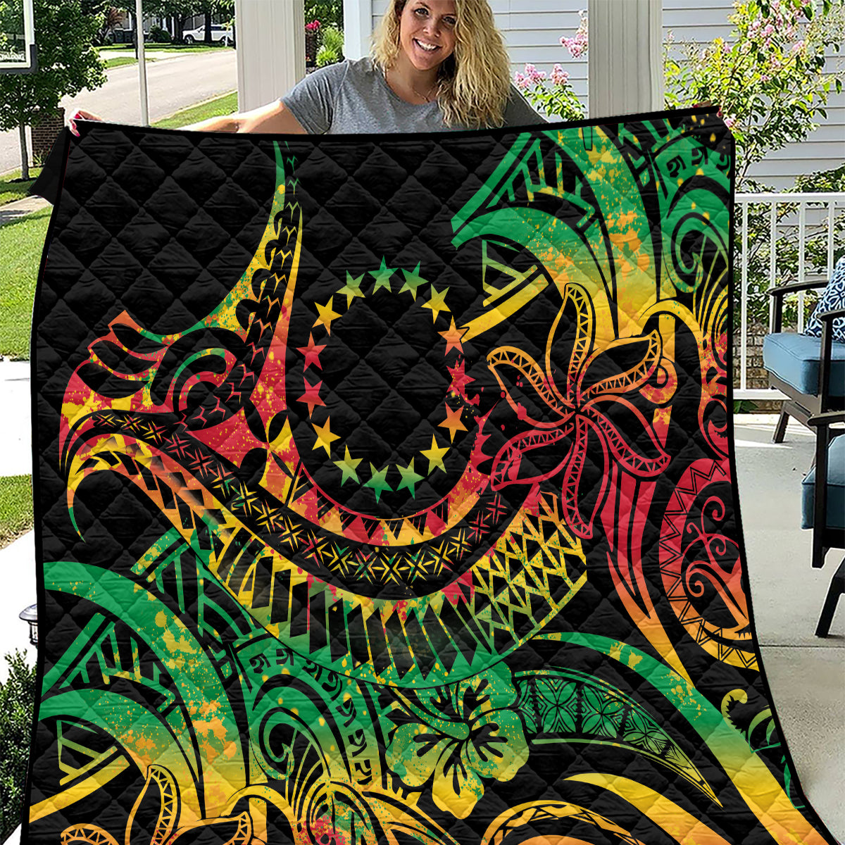 Cook Islands 15 Stars Quilt Kuki Airani Polynesian Tribal Wave Tattoo