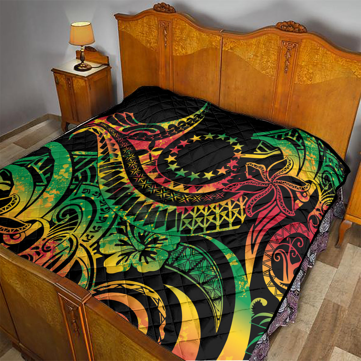 Cook Islands 15 Stars Quilt Kuki Airani Polynesian Tribal Wave Tattoo