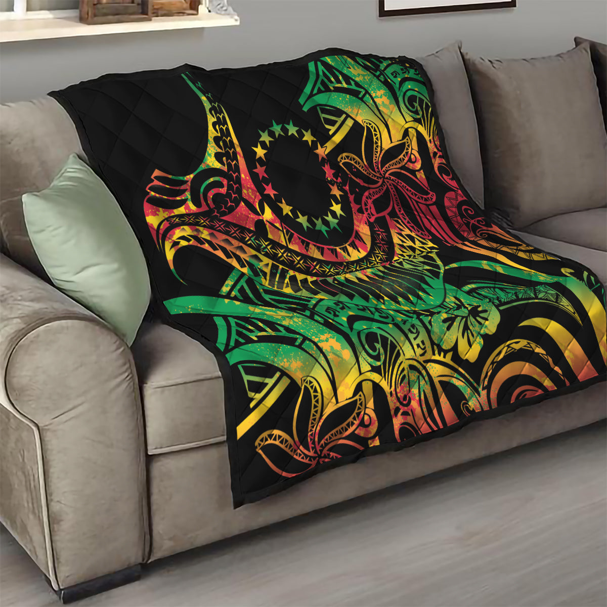 Cook Islands 15 Stars Quilt Kuki Airani Polynesian Tribal Wave Tattoo