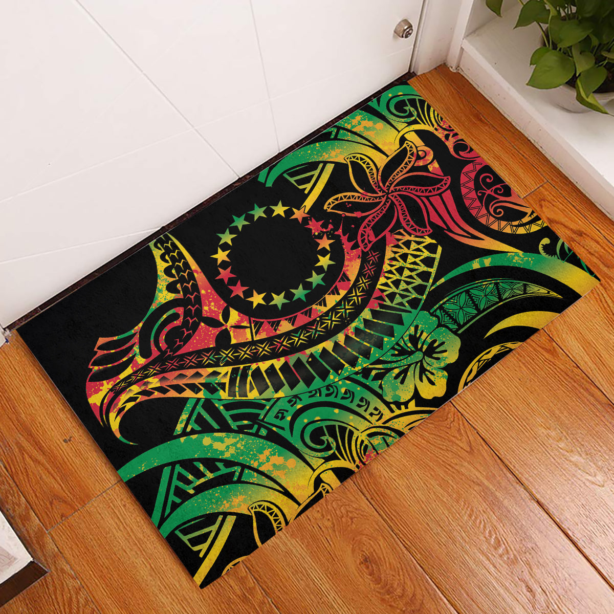 Cook Islands 15 Stars Rubber Doormat Kuki Airani Polynesian Tribal Wave Tattoo