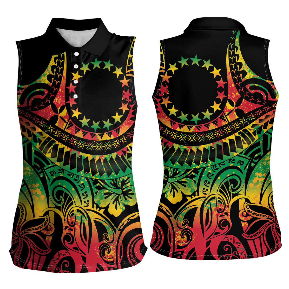 Cook Islands 15 Stars Women Sleeveless Polo Shirt Kuki Airani Polynesian Tribal Wave Tattoo LT9 - Polynesian Pride